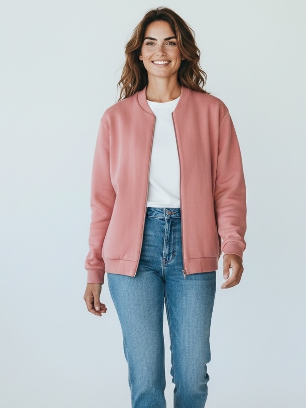COS Womens Dusty Pink Bomber Jacket Sweatshirt Zip Front Size XL